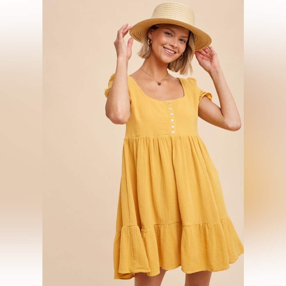 Sunny Yellow Button-Front Mini Dress